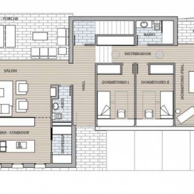 Plano de distribución interior de vivienda unifamiliar